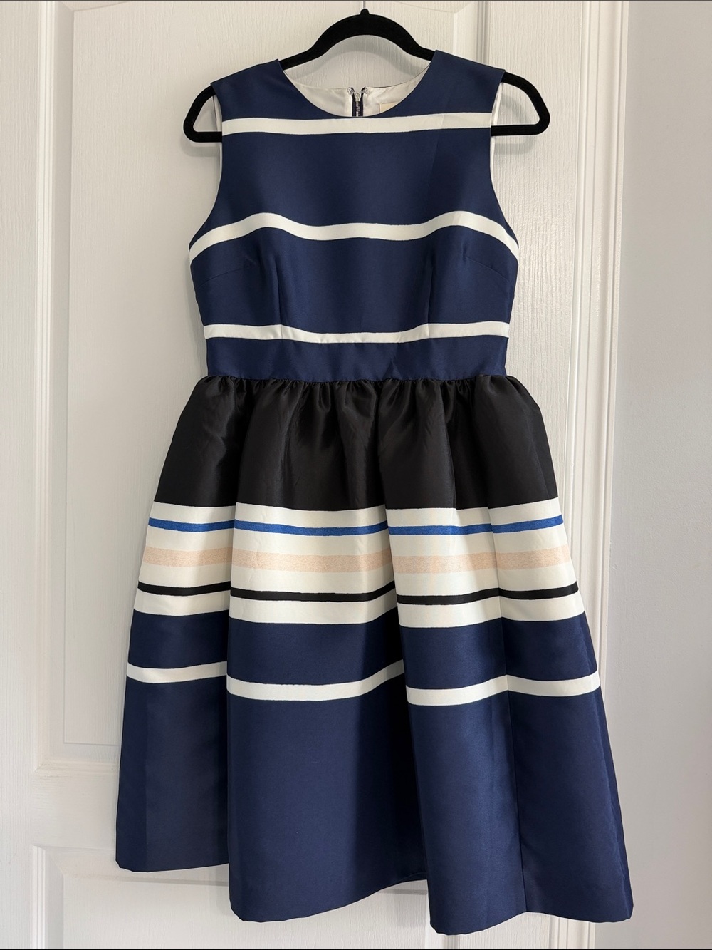 kate spade Navy, Black & White Striped Fit-and-Flare Dress